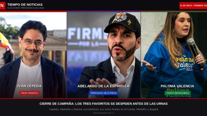 Iván Cepeda, Abelardo de la Espriella y Paloma Valencia en sus cierres de campaña presidencial 2026